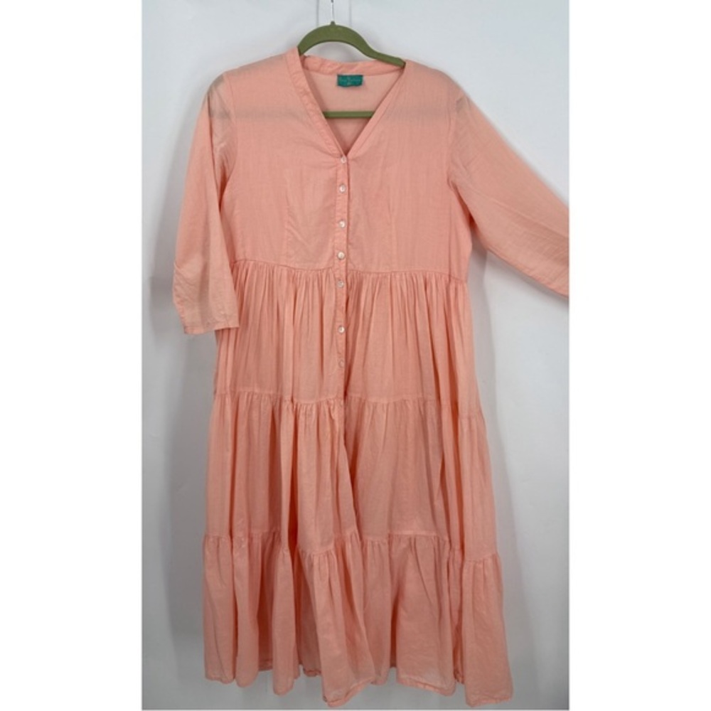 Love Positano  100% cotton tiered, Coral Long Sleeve maxi Dress M/L